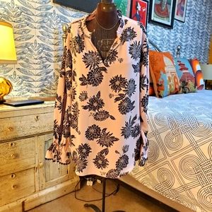 Ann Taylor, Large, pink and black floral blouse